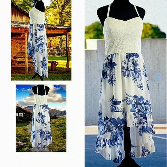 Boho XL Cottagecore Western Lace  Floral Ruffle Maxi High Low Going Out - Picture 4 of 10